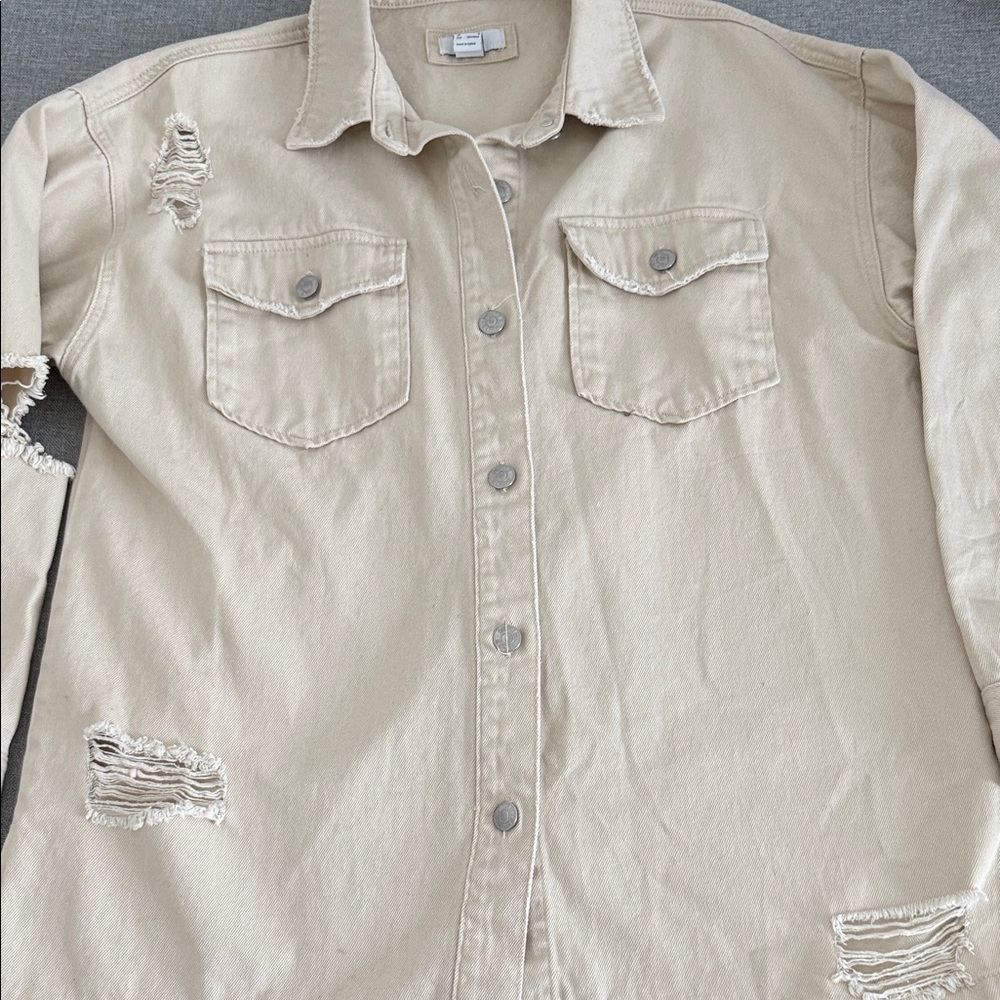 Forever 21 Beige Distressed Denim Jacket - Picture 4 of 9